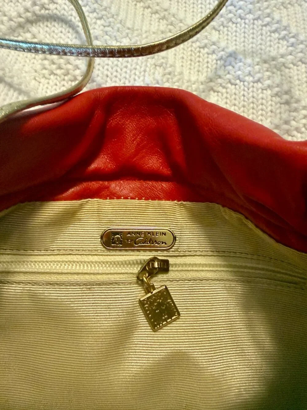 Vintage Anne Klein for Caldron Red Leather Clutch, Gold Chain Strap, Convertible